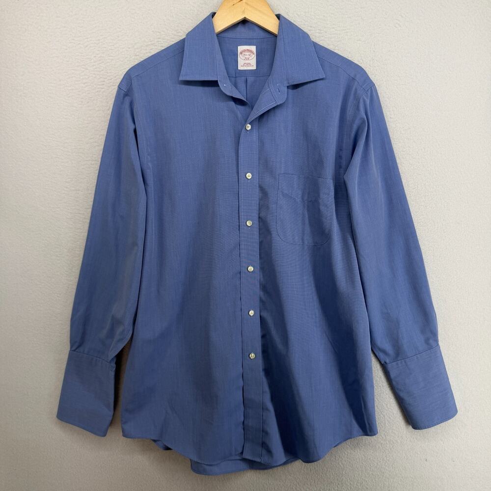 BROOKS BROTHERS Shirt Men 15.5-32 346 Dress French Cuff Non Iron Cotton Blue